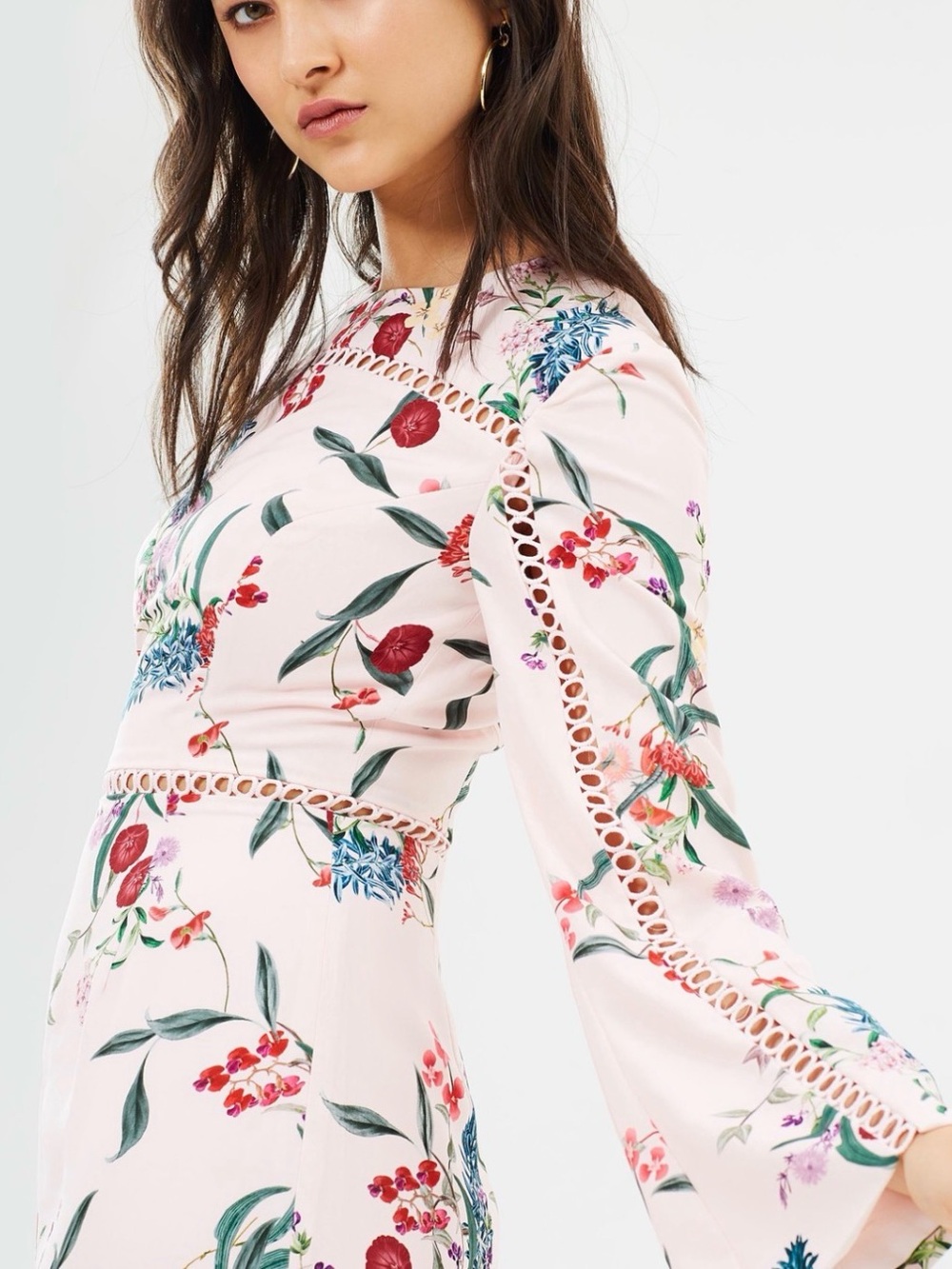 Keepsake The Label‎ Floral Bell Sleeve Shift Mini Dress Pink Romantic Wedding - Picture 3 of 14